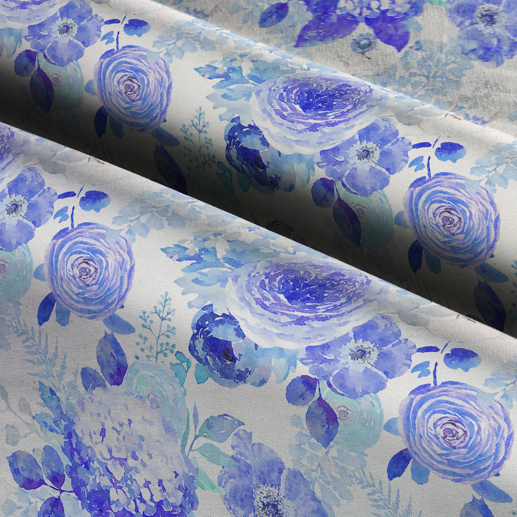 Suzanne Nicoll Blue Peacock Floral Cotton Fabric